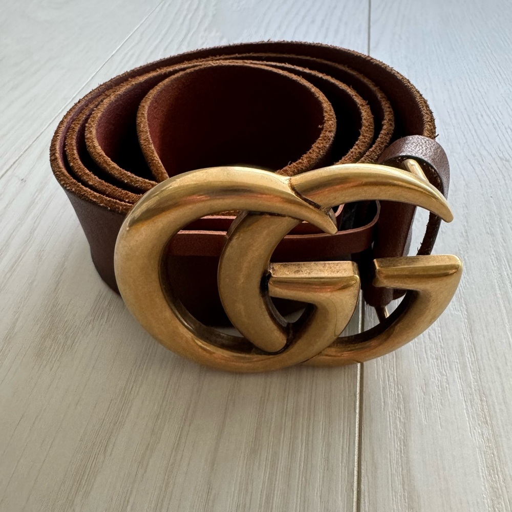 Gucci GG Marmont Brown Leather Wide Belt Size 85 - Picture 3 of 8